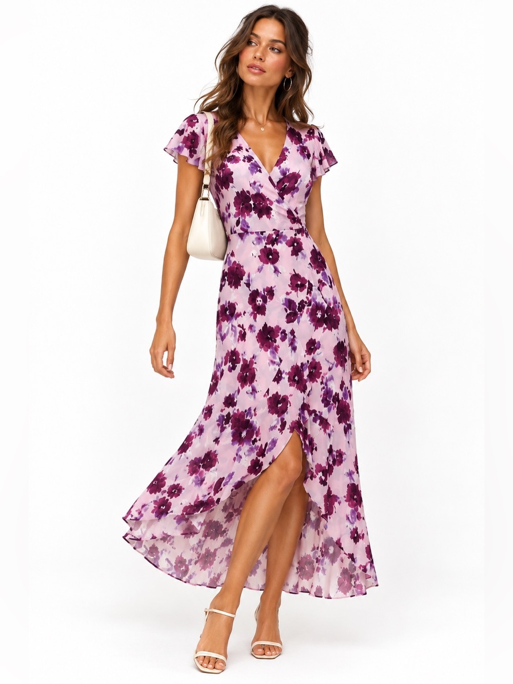 MODERN COTTAGECORE Romantic Garden Party Juicy Couture Purple Floral Maxi Dress